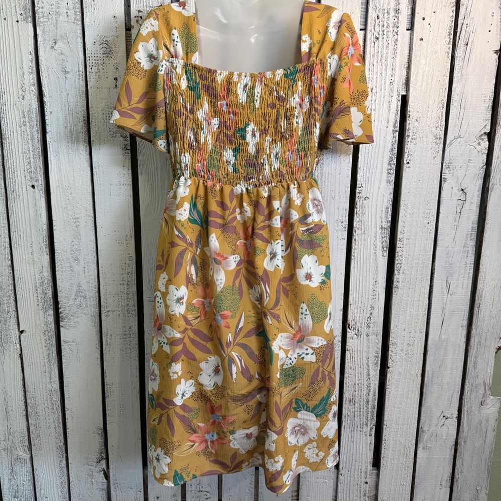 Fall Floral Dress Size Medium‎ Boho Cottagecore Above Knee Ruched Bodice Wedding - Picture 7 of 10